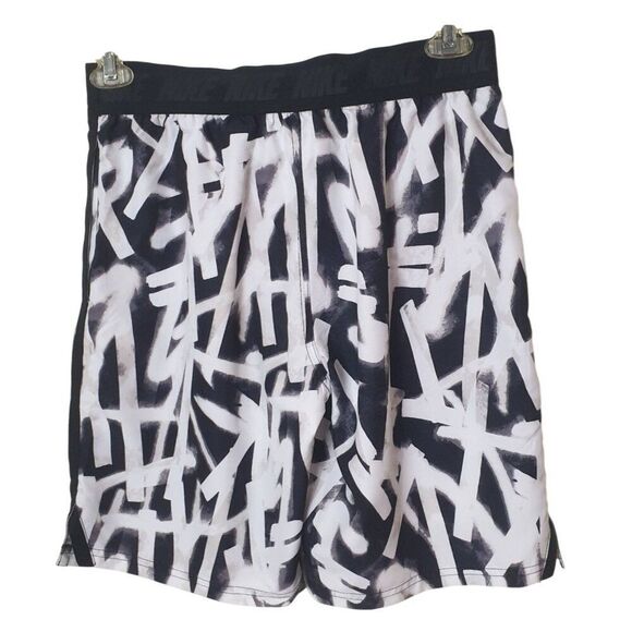 Nike Mens Swim Trunks Size S Black White Graffiti Print Embroidered Logo Sporty - Picture 4 of 8